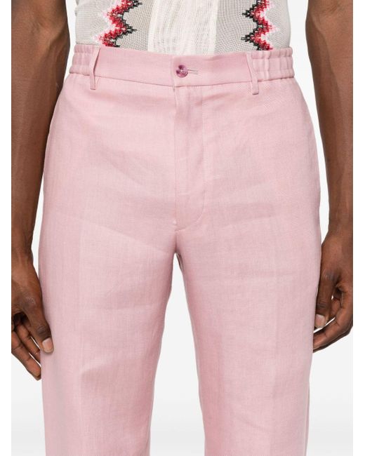 Tagliatore Pink Pressed-crease Linen Tapered Trousers for men