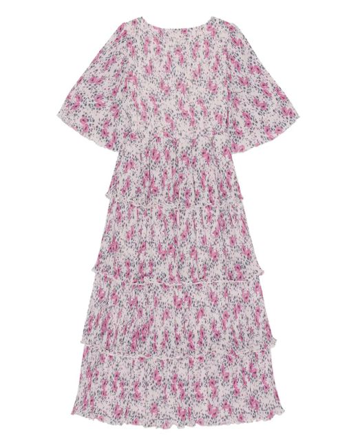 Ganni Midi-Jurk Met Bloemenprint in het Purple