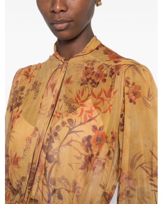 Forte_forte Metallic Floral-Print Tie-Neck Maxi Dress