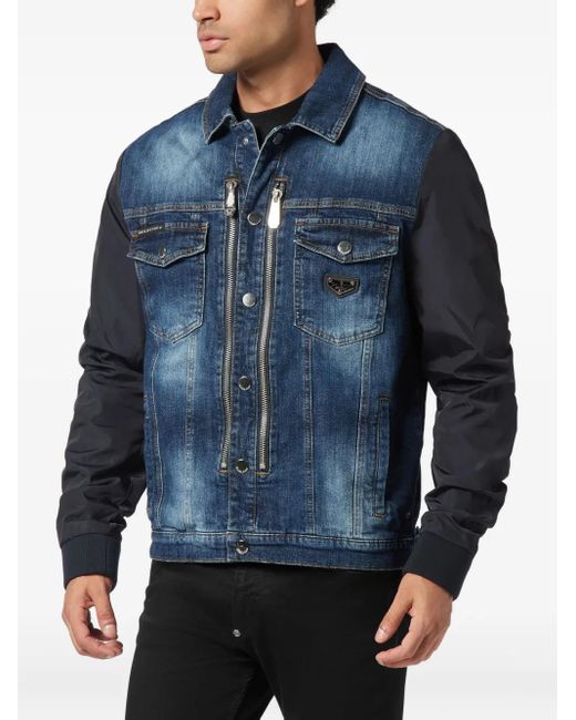 Philipp Plein Blue Double-Zip Denim Jacket for men
