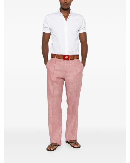 DSquared² Pink Houndstooth-Pattern Pressed-Crease Trousers for men