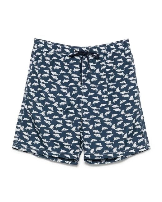 Paul & Shark Blue Shark-Motif Swim Shorts for men