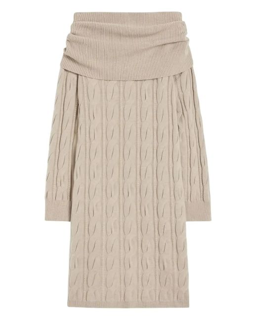 Max Mara Natural Cable-Knit Off-Shoulder Midi Dress