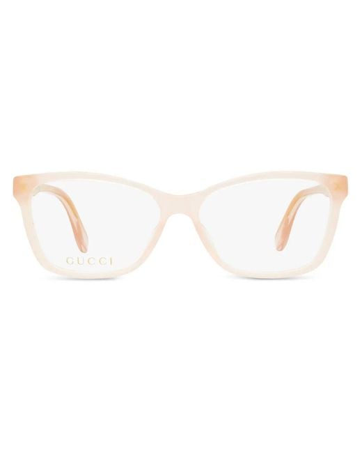 Gucci White Logo-Plaque Rectangular-Frame Glasses