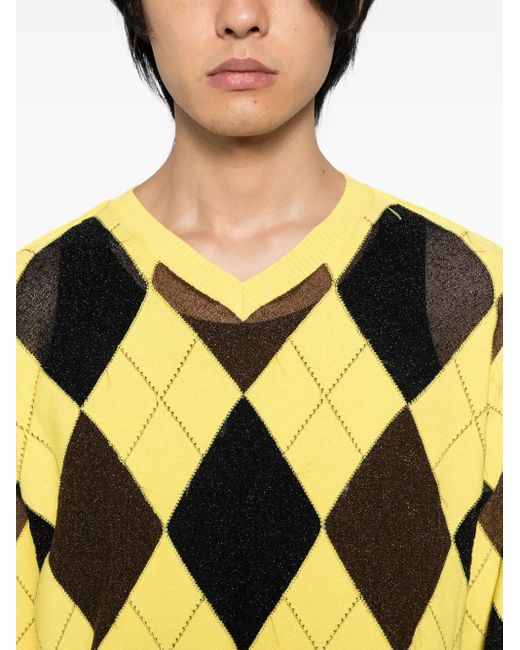 MASU Yellow Argyle-Knit T-Shirt for men