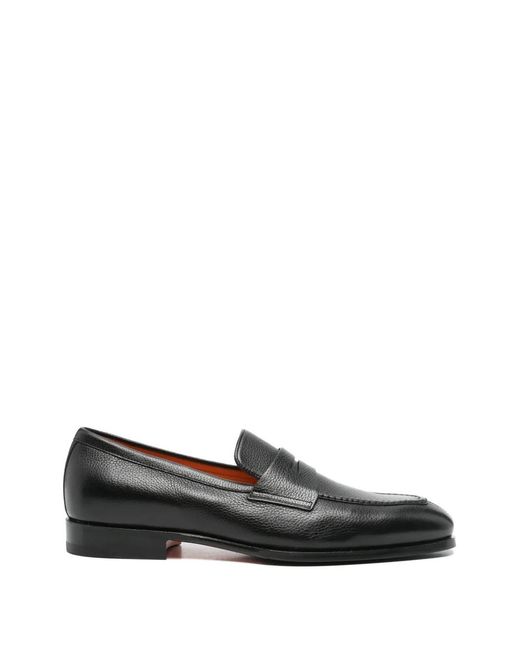 Santoni Black Mocassins Adrian En Cuir Grainé for men