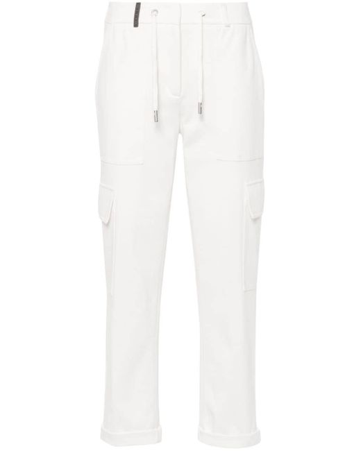 Peserico White Drawstring-waistband Cropped Trousers