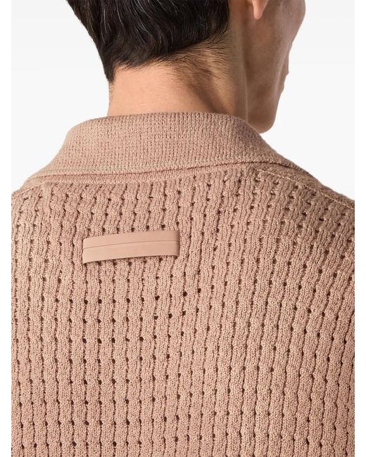 Zegna Natural V-Neck Knit Cotton Polo Shirt for men
