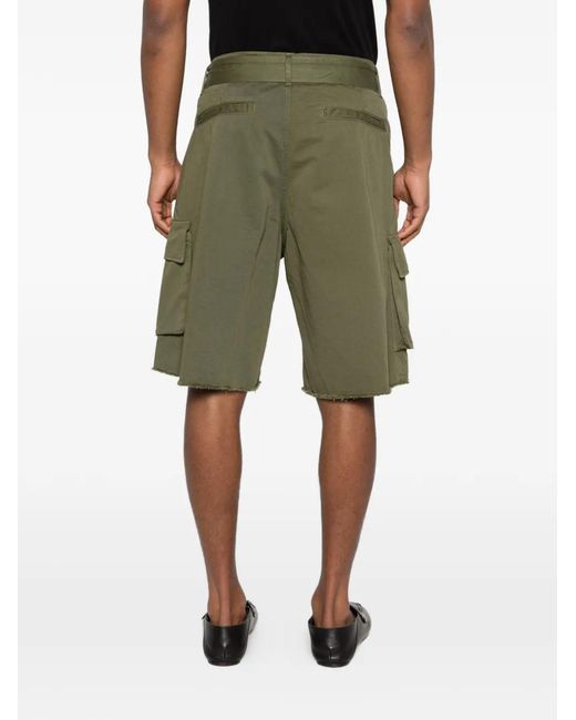 Laneus Green Belted Button Cargo Shorts for men