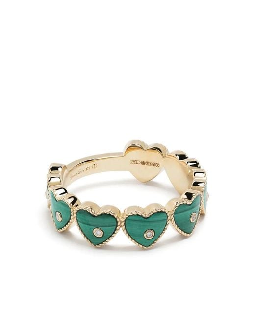 Yvonne Léon Green 9Kt Alliance Malachite Heart Ring