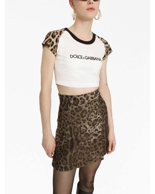 Dolce & Gabbana Leopard-print High-waisted Miniskirt in het Brown