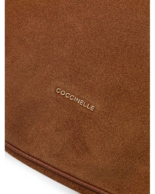 Coccinelle Brown Suede Logo-Print Tote Bag