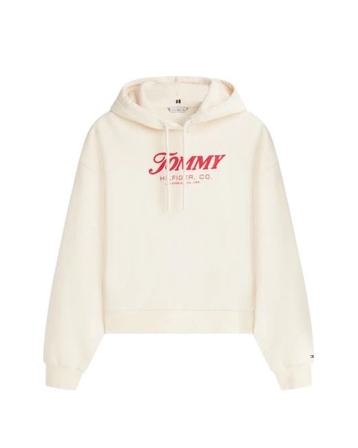 Tommy Hilfiger White Drawstring Hooded Sweatshirt