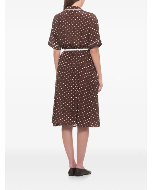 P.A.R.O.S.H. Brown Polka-Dot Belted Midi Dress