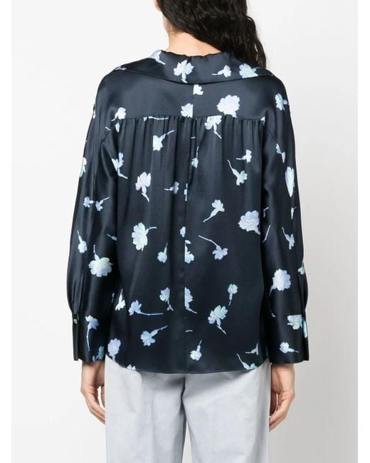 Vince Blue Floral Print Silk Blouse