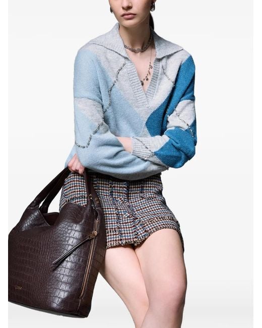 Liu Jo Blue Argyle Polo With Jewel Embroidery
