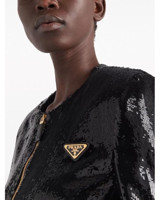 Prada Black Sequin-Embellished Cropped Jacket
