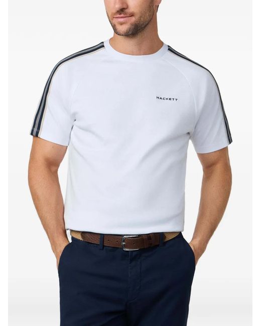 Hackett White Tape-Detail Raglan-Sleeve T-Shirt for men