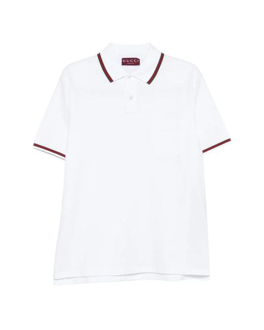 Gucci White Striped-Detail Polo Shirt for men