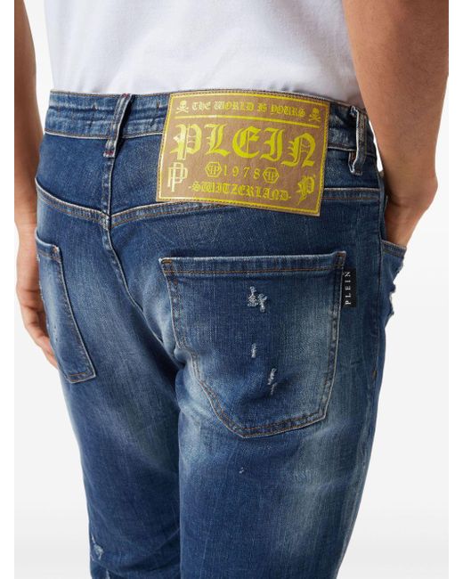 Philipp Plein Blue Lion Circus Mid-rise Slim-fit Jeans for men