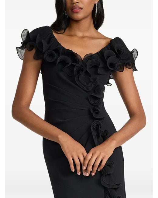 Tadashi Shoji Black Ruffled Pleated Maxi Dress