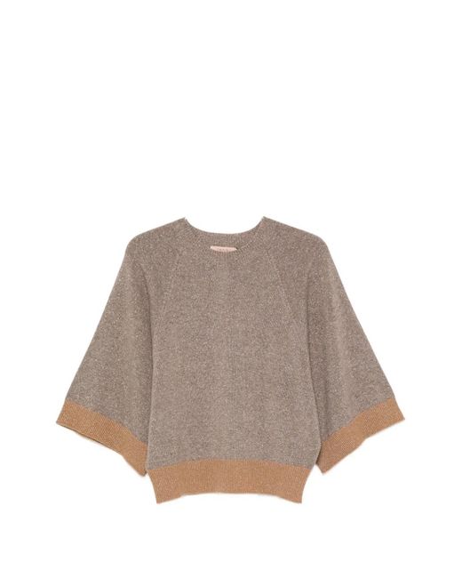 Twinset Gray Metallic Raglan-Sleeve Sweater