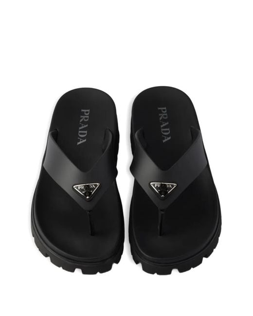 Prada Black Rubber Thong Sandals for men