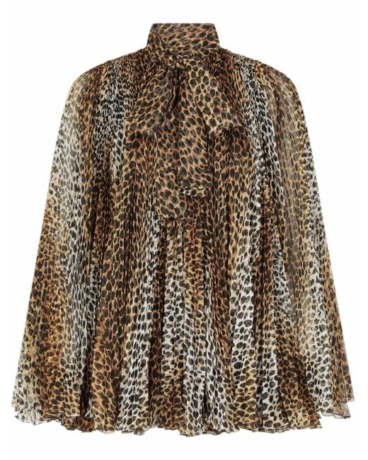 Dolce & Gabbana Brown Pleated Bat Sleeve Short Dress