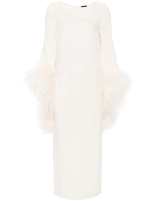 ‎Taller Marmo White Feather-Trim Midi Dress