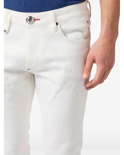 Philipp Plein White Embroidery Monogram Jeans for men