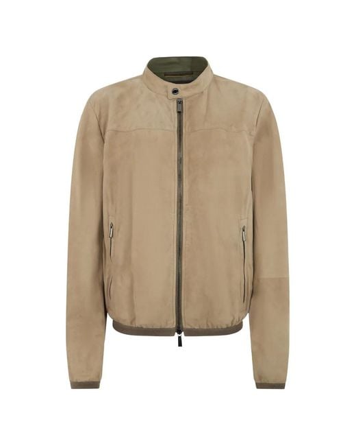 Chaqueta De Piel Con Cuello De Cremallera Moorer de hombre de color Natural