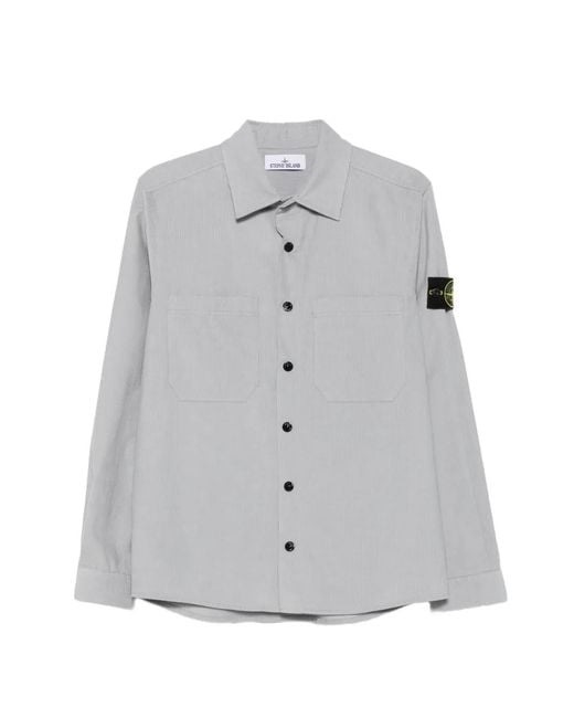 Stone Island Gray Corduroy Compass-Patch Shirt for men