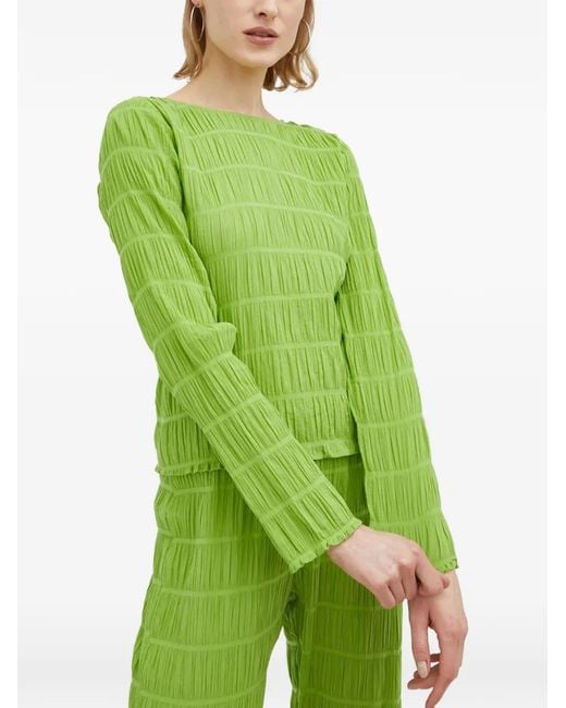 Résumé Green Long-Sleeves Pleated Top