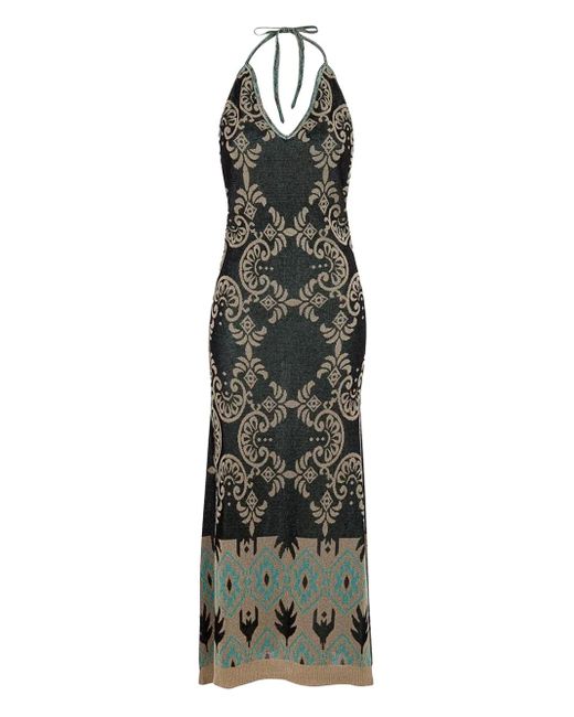 Akep Green Halterneck Abstract-Patterned Dress