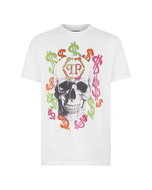 Philipp Plein White Jersey T-Shirt Dollar Spray for men