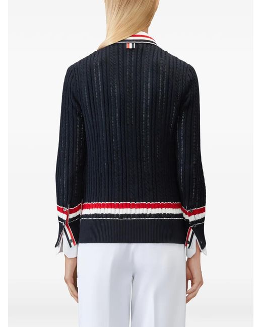 Thom Browne Blue Rwb Stripe Ladder Cable Elongated Cardigan