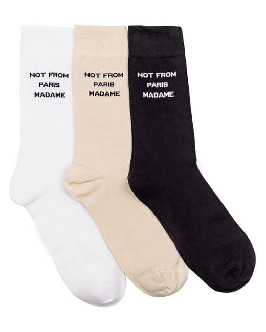 Drole de Monsieur Black Intarsia-Knit Socks (Pack Of Three) for men