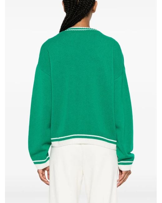 MSGM Green Striped-Edge Knitted Cardigan