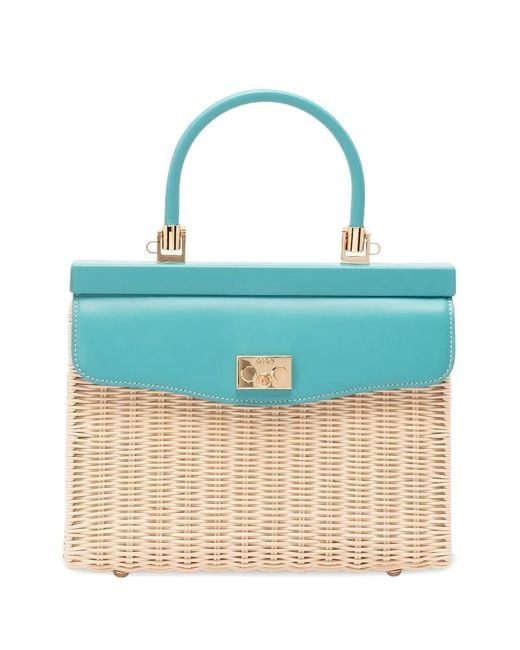 Rodo Blue Mediumwicker Top-Handle Shoulder Bag