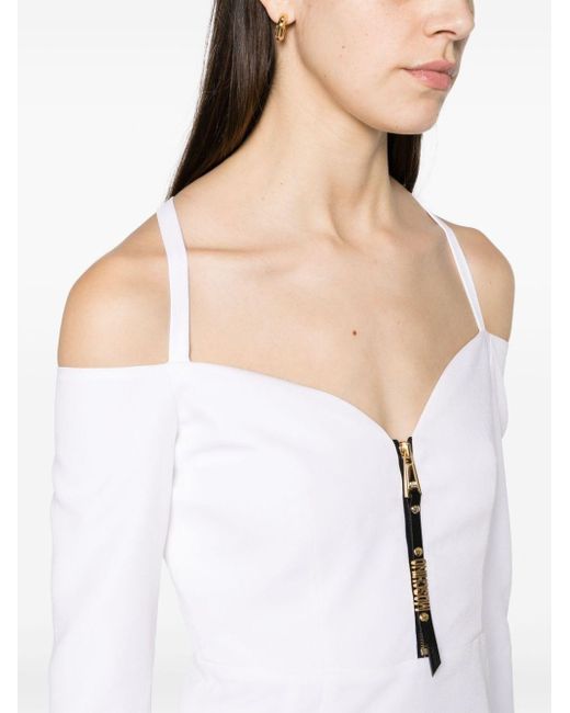 Moschino White Crossover-strap Zipper-detailed Dress