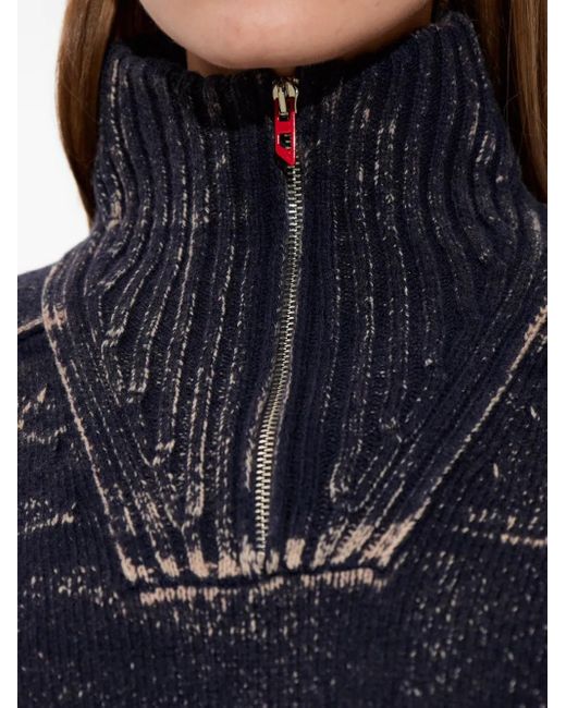 DIESEL Blue Half-Zip Jumper With Distressed Effect