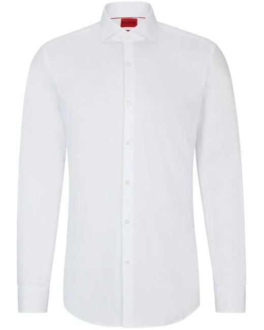 HUGO White Spread-Collar Cotton Shirt for men