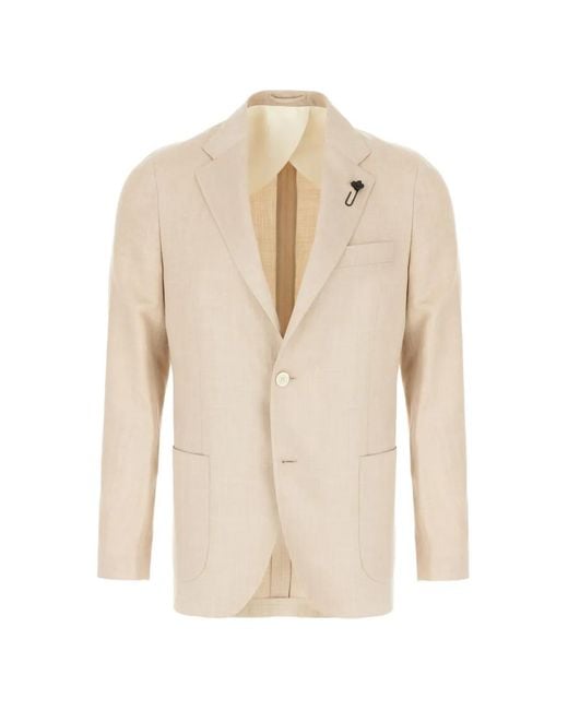 Lardini White Notched Lapels Button Blazer for men