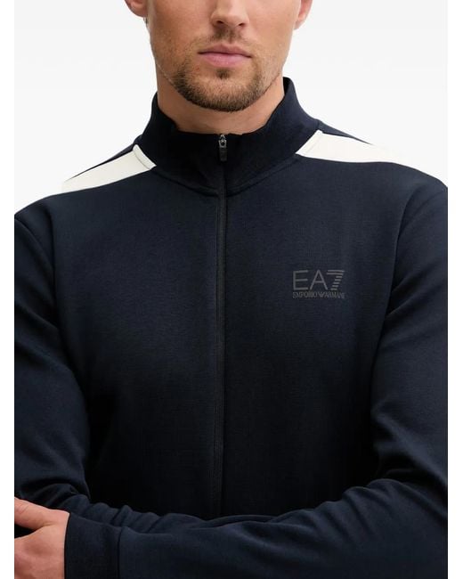 EA7 Blue Logo-Print Zip-Up Sweater for men