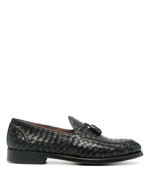 Doucal's Black Interwoven Leather Loafers for men