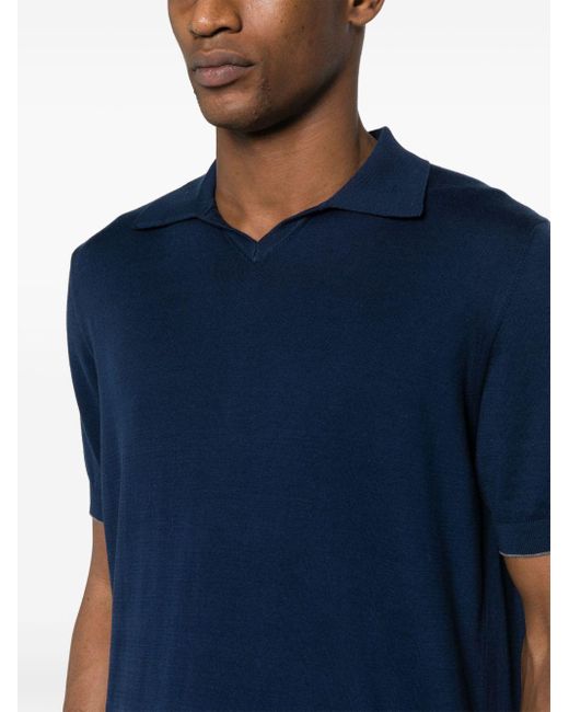 Brunello Cucinelli Blue Fine-knit Cotton Polo Shirt for men