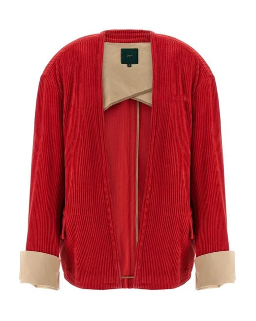 Jejia Red Corduroy Open-Front Jacket