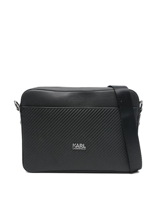 Karl Lagerfeld Black Logo-Plaque Messenger Bag for men