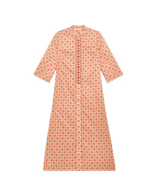 Maliparmi Pink Shell-Embellished Geometric-Print Kaftan