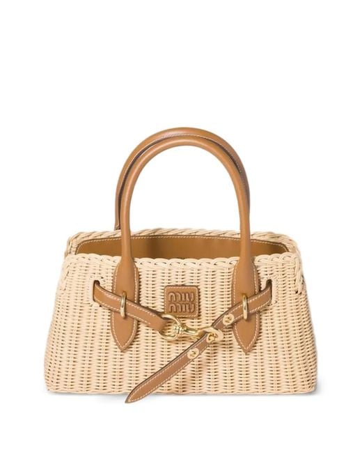 Miu Miu Brown Aventure Wicker And Leather Handbag